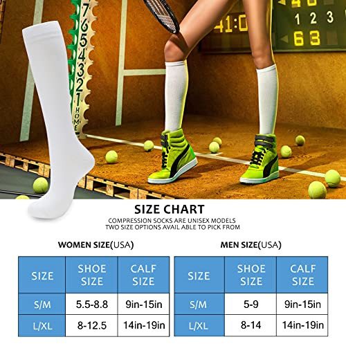 Compression Socks for Women Men Circulation Knee Large-X-Large 07-8 Pairs-white