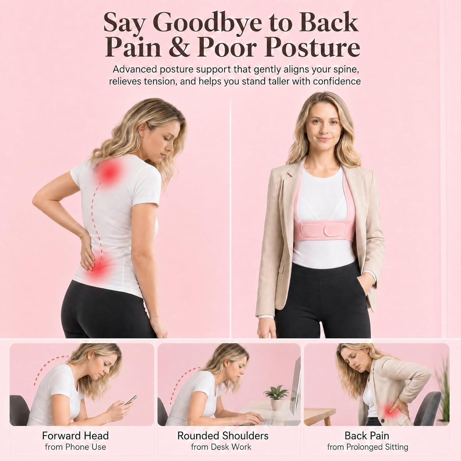 Back Brace Posture Corrector for Women, Adjustable Upper Back Support, Invisible
