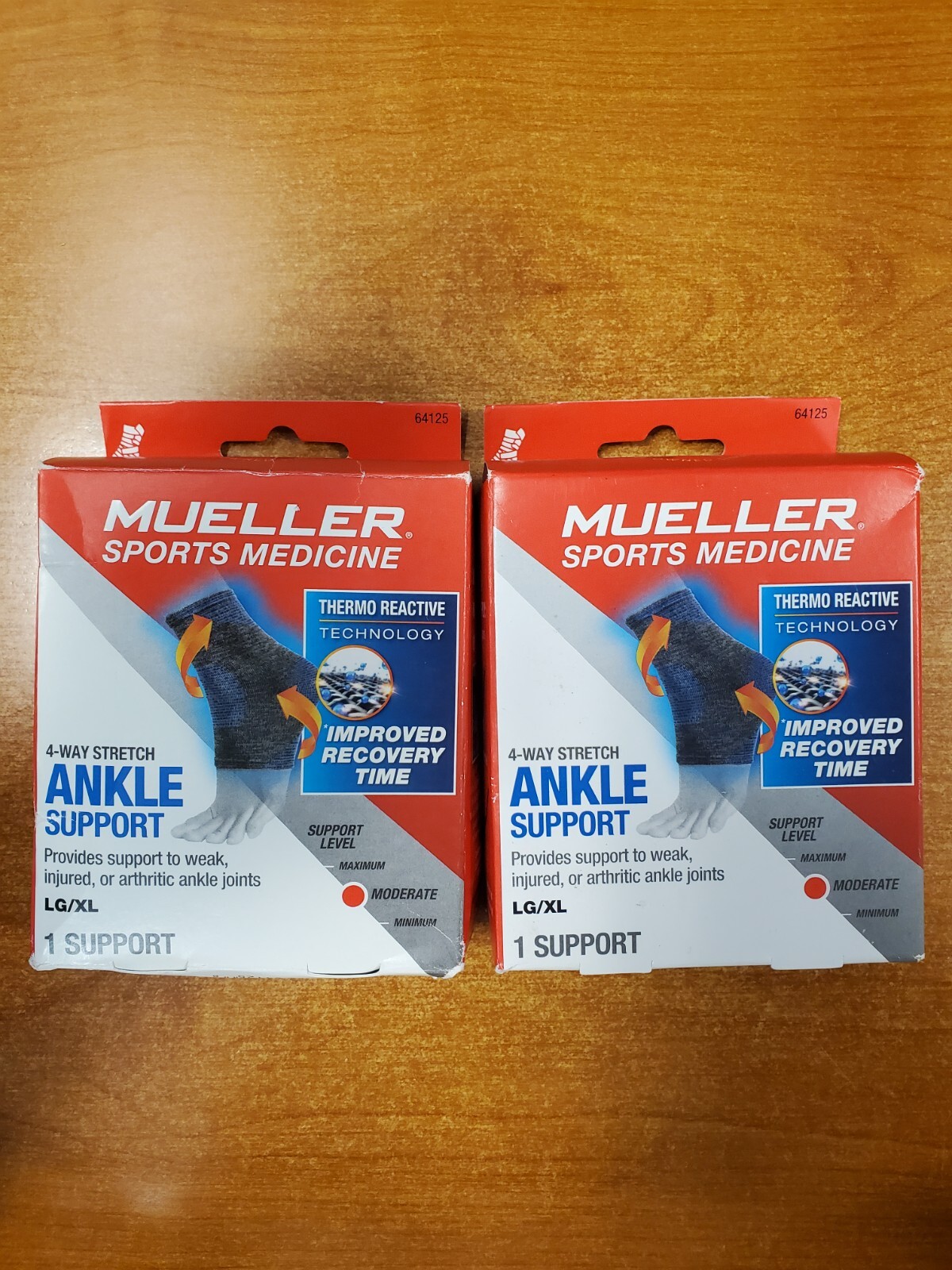 2 Pack: Mueller 4-Way Stretch Ankle Moderate Support LG/XL DAMG BOXES E11C