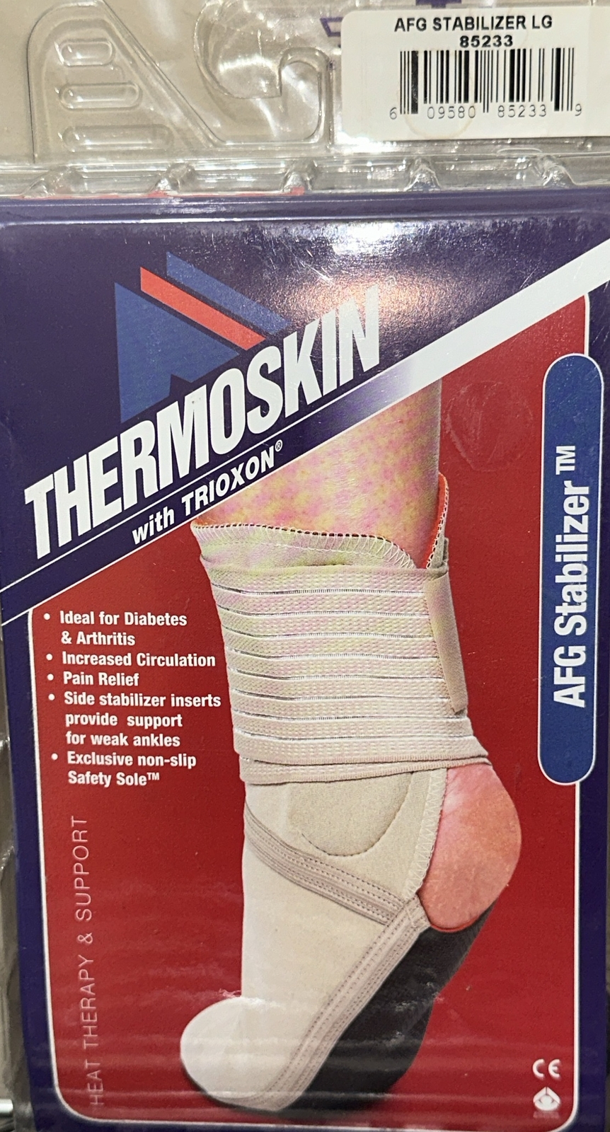 AFG Mens Womens Ankle Stabilizer Size Large Tan Thermoskin With Trioxin NEW