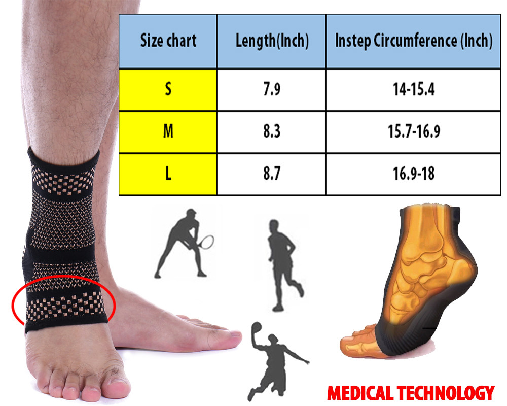 Copper Ankle Support Brace Compression Sleeve Feet Pain Relief Jogging Sprain US