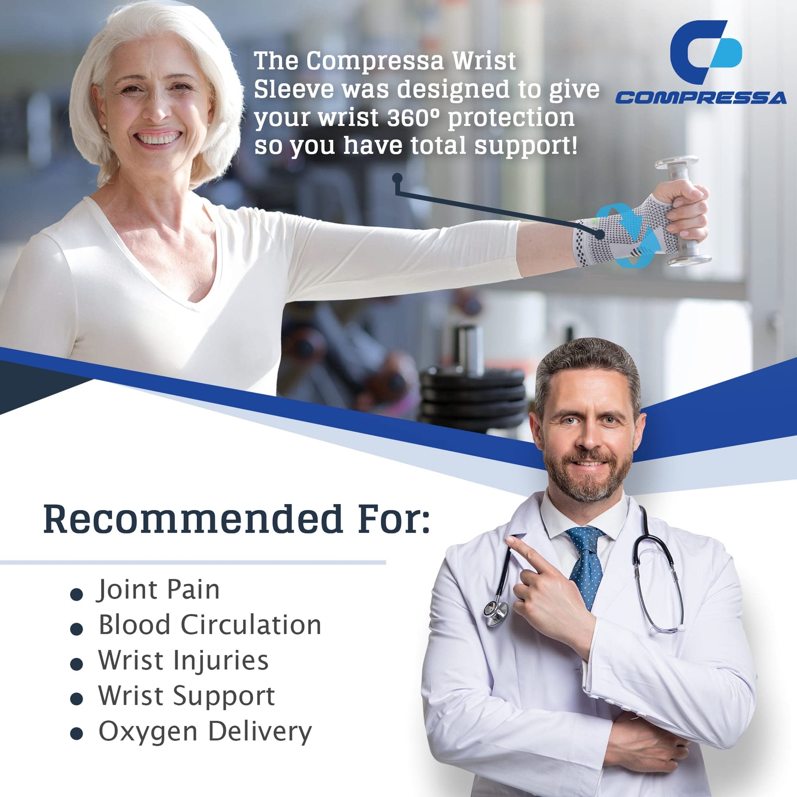 Compressa Wrist Compression Sleeve – Helps Relieve Carpal Tunnel Tendonitis &…
