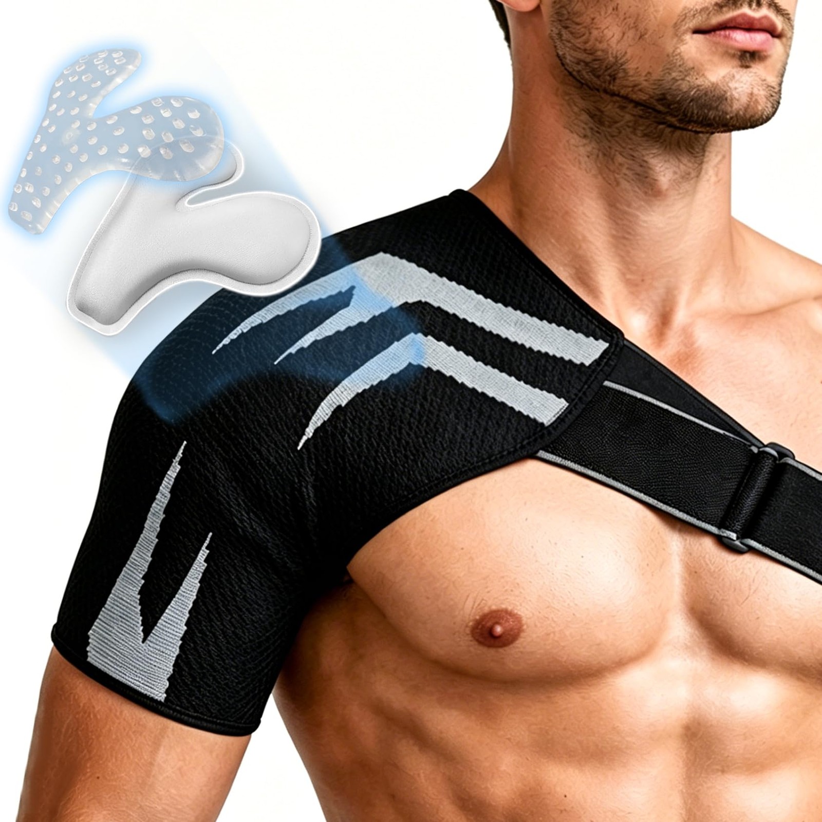 Anynew Shoulder Brace with Removable Gel Pad, Adjustable Large, Black+Gray
