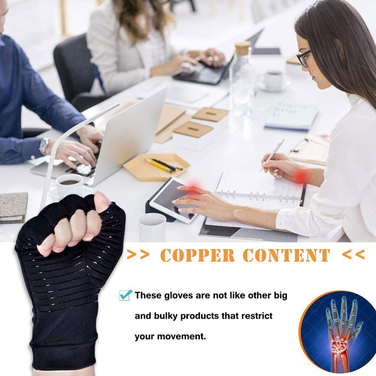 Copper Fiber Compression Gloves for Arthritis RSI Joint for Workout & Daily Use
