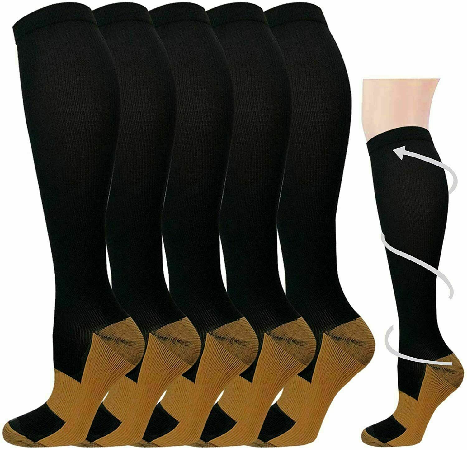 Best Graduated Compression Socks (3/6 Pairs) Black S-XXL 15-20mmHg Men’s Women’s