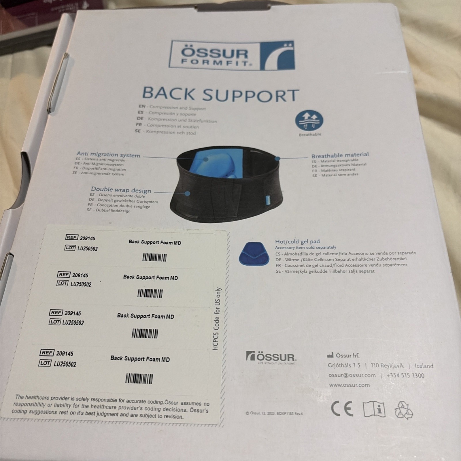 Ossur Formfit Back Support with Air NEW