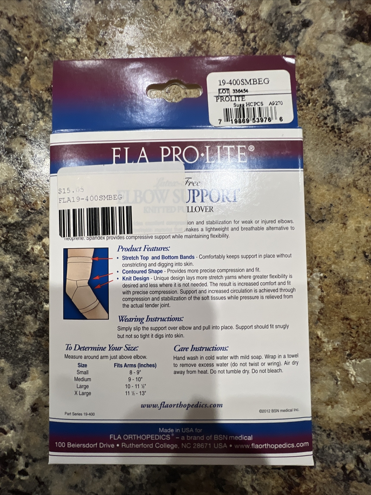 New FLA Knitted Pullover Elbow Support Latex Free ProfessionalGrade. Small Beige