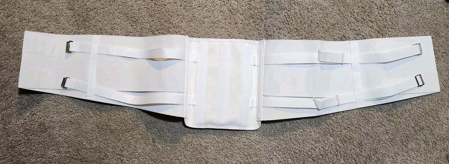 LUMBAR BACK BRACE WITH HOOK-N-LOOP CLOSURE, BELTS & BUCKLES – XL & XXL WHITE