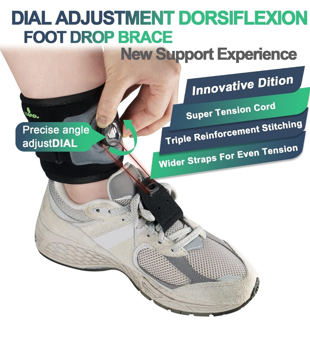 JOWECA drop foot brace reel-adjust Drop Foot Support.Fit Women/Man. 2 Gray-Black