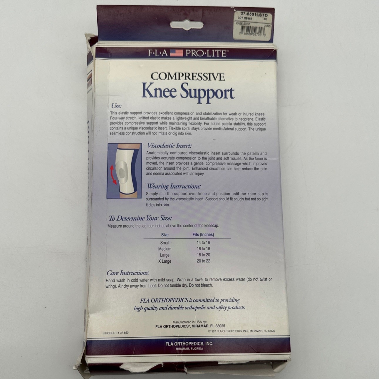 Compressive Knee Support w/Viscoelastic Insert White by FLA Orthopedics