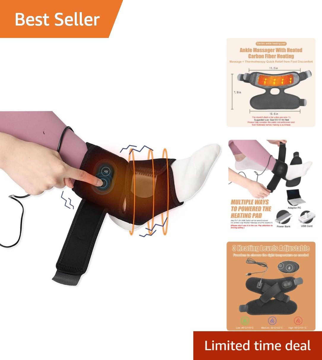 Heated Ankle Brace with Vibration USB Foot Heating Pad for Winter Foot Warmer…