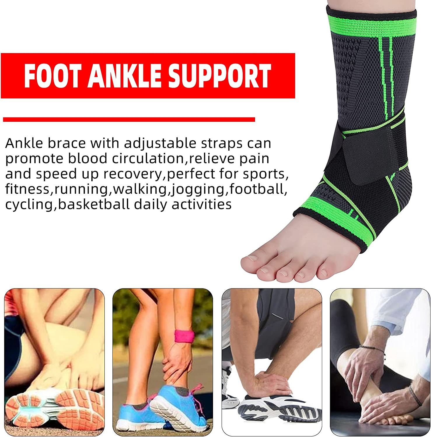 Ankle Support Brace, Breathable Ankle Compression Sleeve with Adjustable Wrap,El
