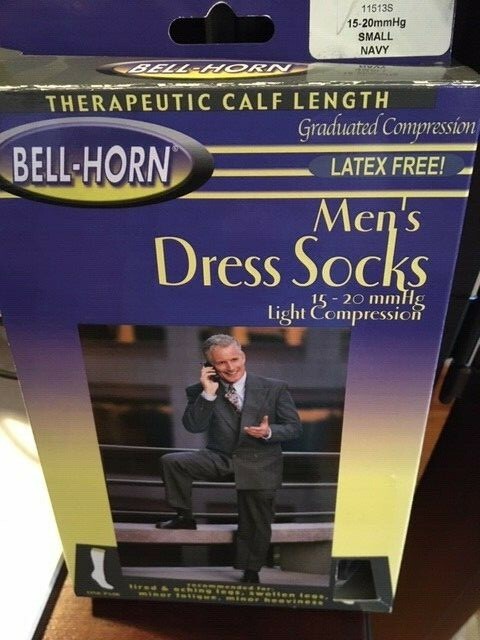 BELL-HORN MEN’S DRESS SOCKS LIGHT COMPRESSION 15-20 mmHg CALF LENGTH NAVY SMALL