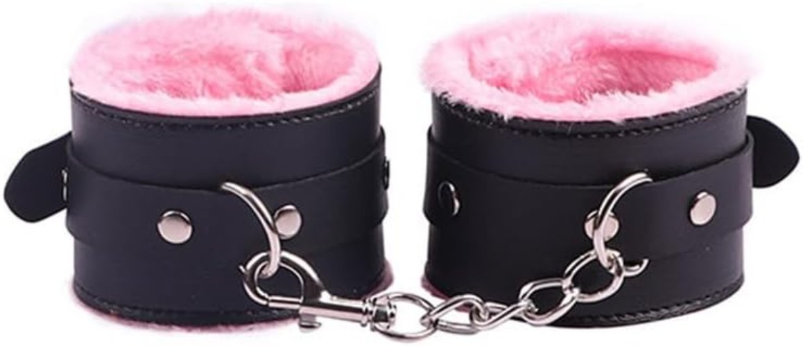 Black & Pink Leather Ankle & Wrist Cuff Set – Adjustable, Stylish, Punk Acces…
