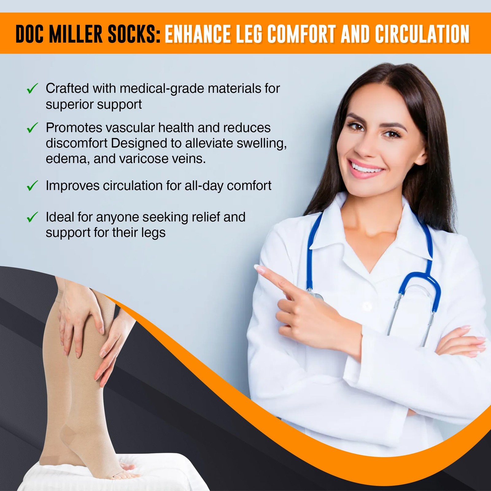 , Open Toe Compression Socks, 8-15 mmHg, Toeless, Support Circulation, Shin S…