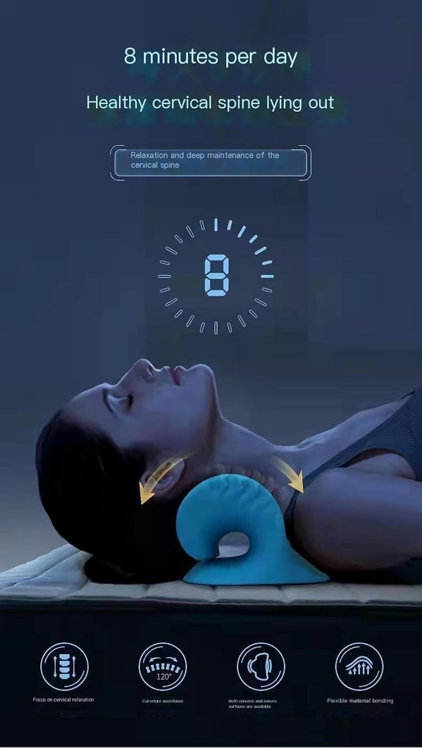 HqteK C- Type Cervical Vertebra Massage Pillow Cervical Brace Traction (Black)