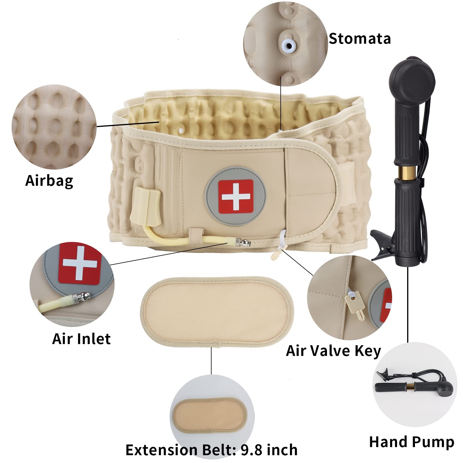 6xigouma Decompression Back Belt Inflatable Back Brace Beige