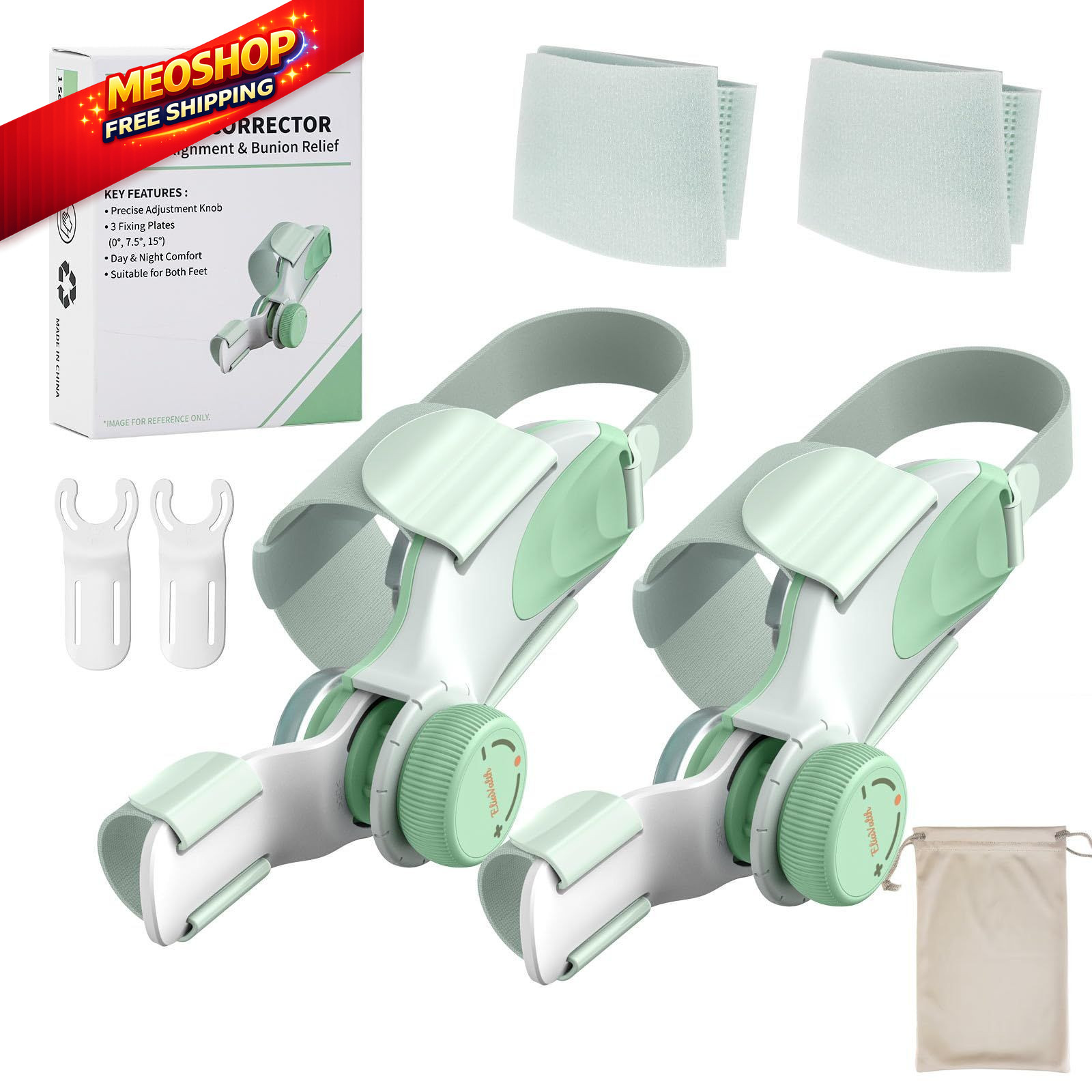 EliaValth 2 PCS Bunion Corrector for Women Big Toe, Adjustable Medium, Green