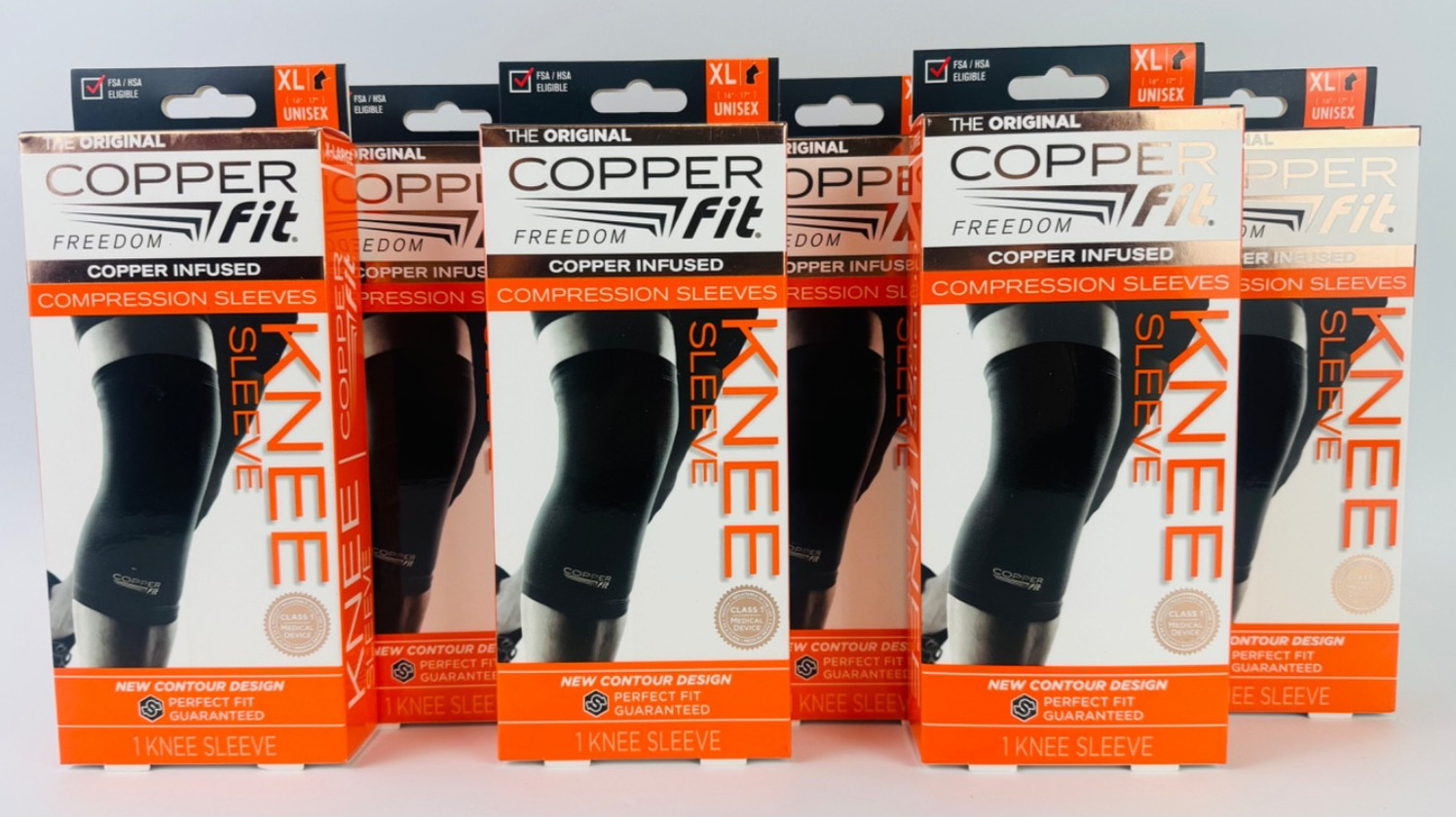 Copper Fit Freedom Copper Infused Compression Knee Sleeve XL Unisex Black 6 Pack