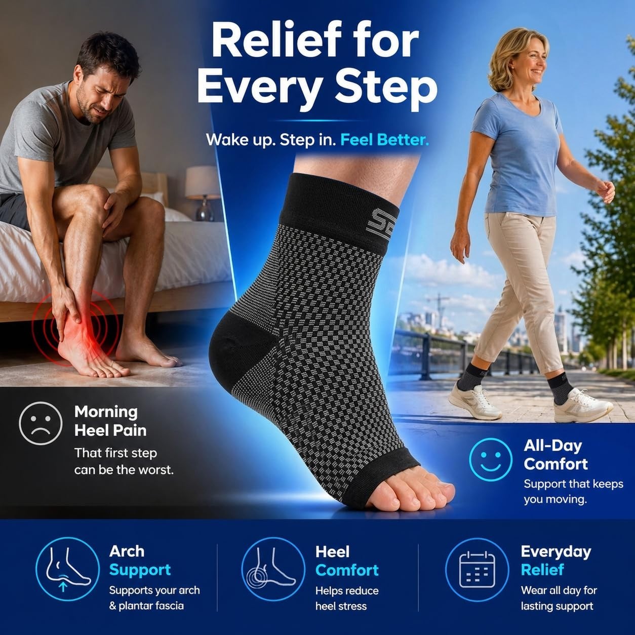 Plantar Fasciitis Compression Socks – X-Large Toeless Arch Support for Pain R…