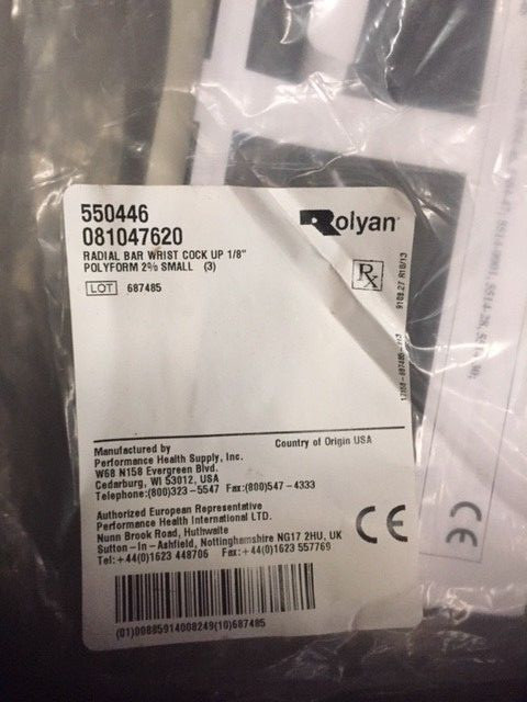 Rolyan 550446 Radial Bar Wrist Cock-Up Splint Polyform Perforated 1/8″ Pack of 3