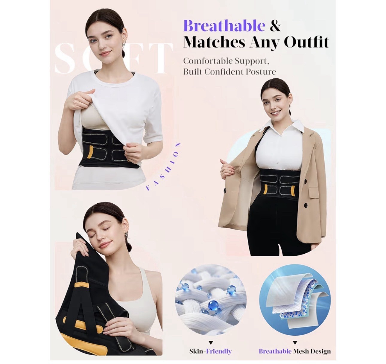 Black Medium Posture Corrector Women/Men 5Full Back Support Brace Rods FSA&HSA
