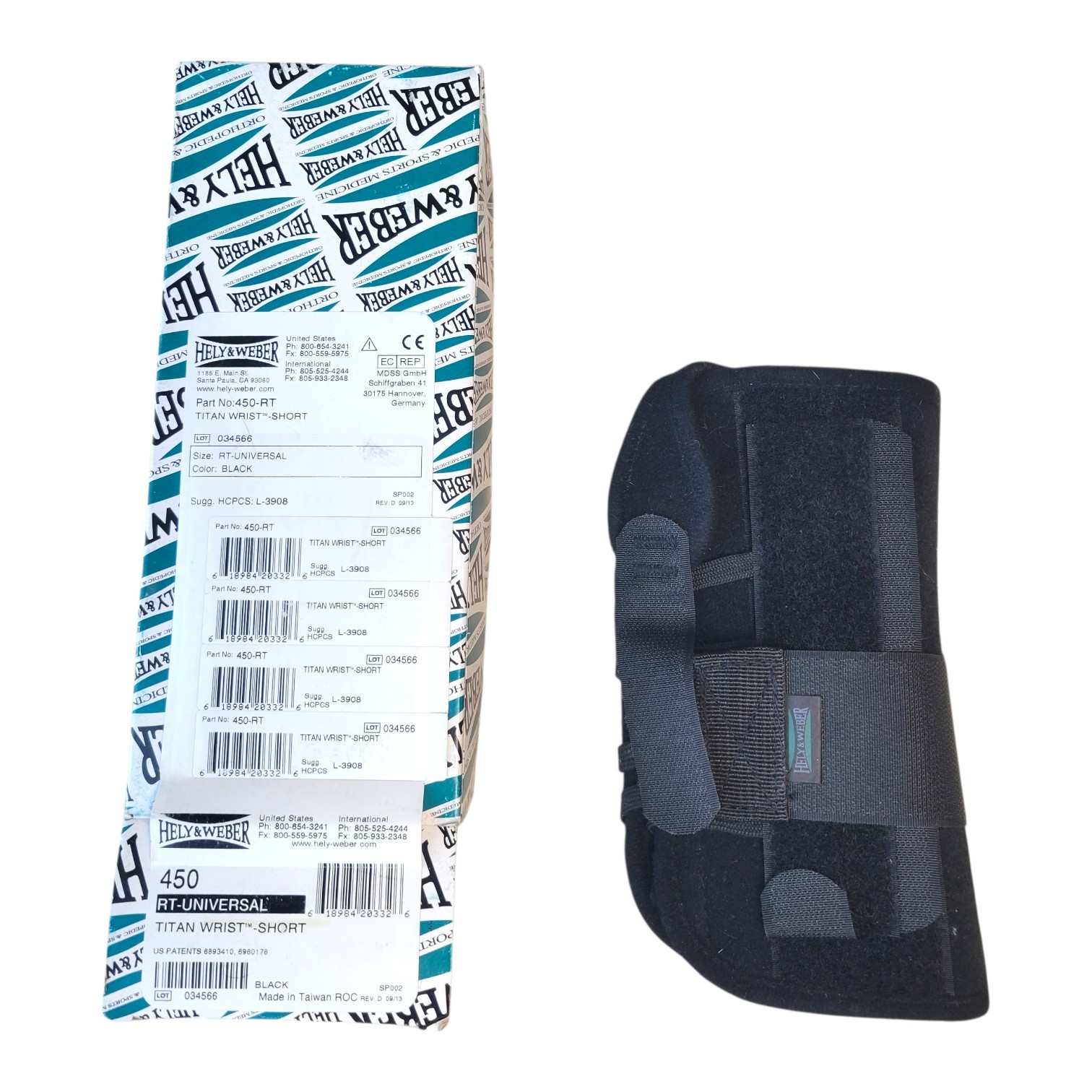 Hely & Weber 450 Titan Wrist Short Right Hand Lacing Orthosis Universal Black