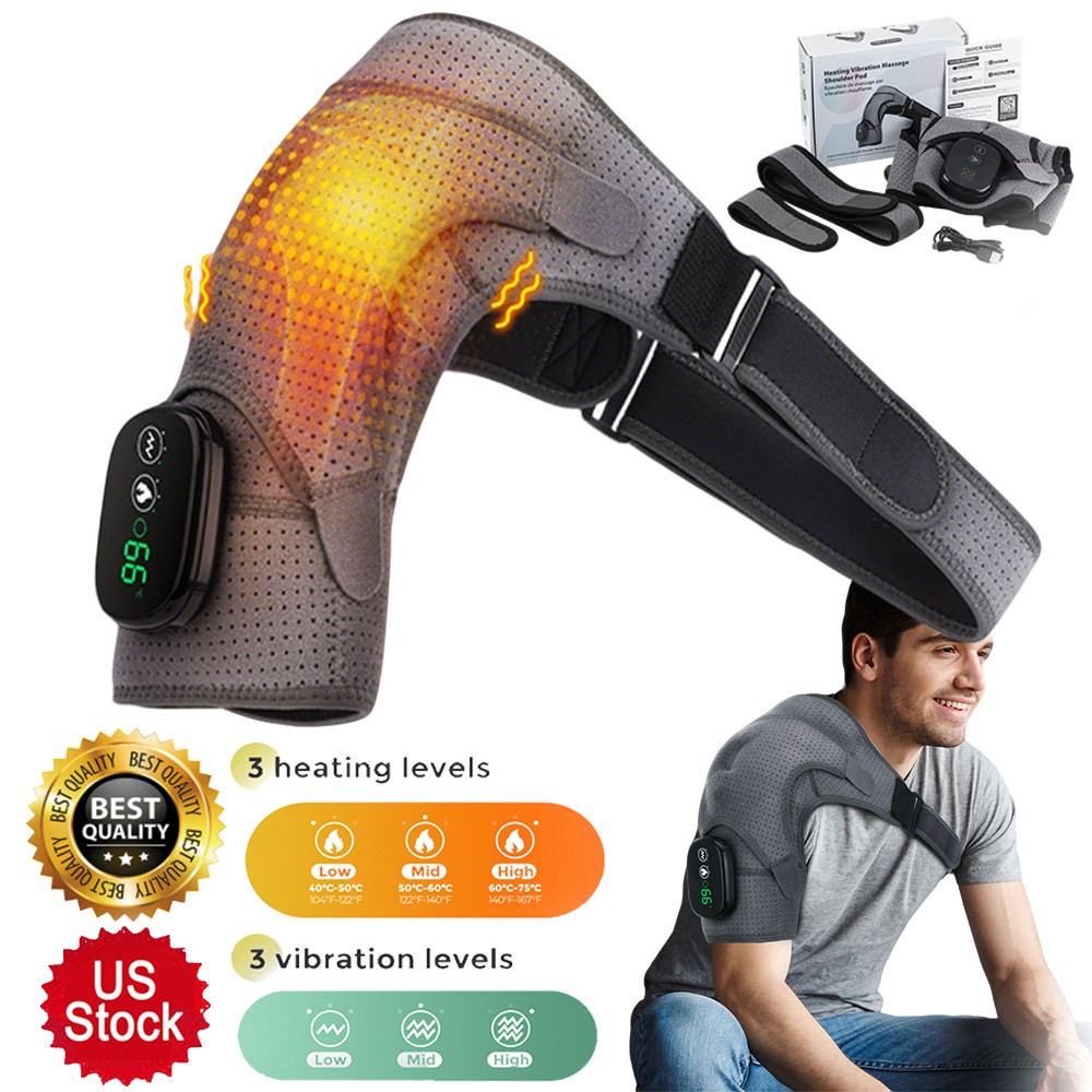 Heated Vibration Shoulder Massager Rotator Cuff Support Brace Compression Wrap