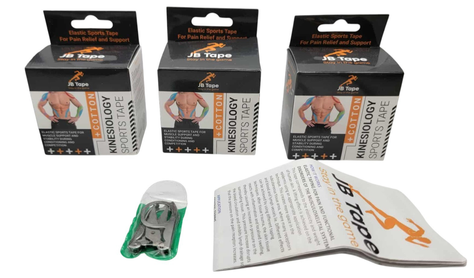 JB Tape Kinesiology Sports Tape 20 Precut Strips 3 Rolls 2″ x 16.4 FT Elastic