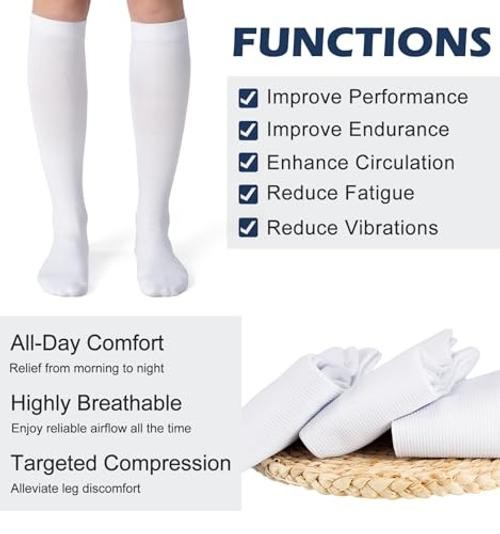 (3 pairs) Compression Socks 20-30 mmHg Long Knee High Small-Medium 3p6 3 White