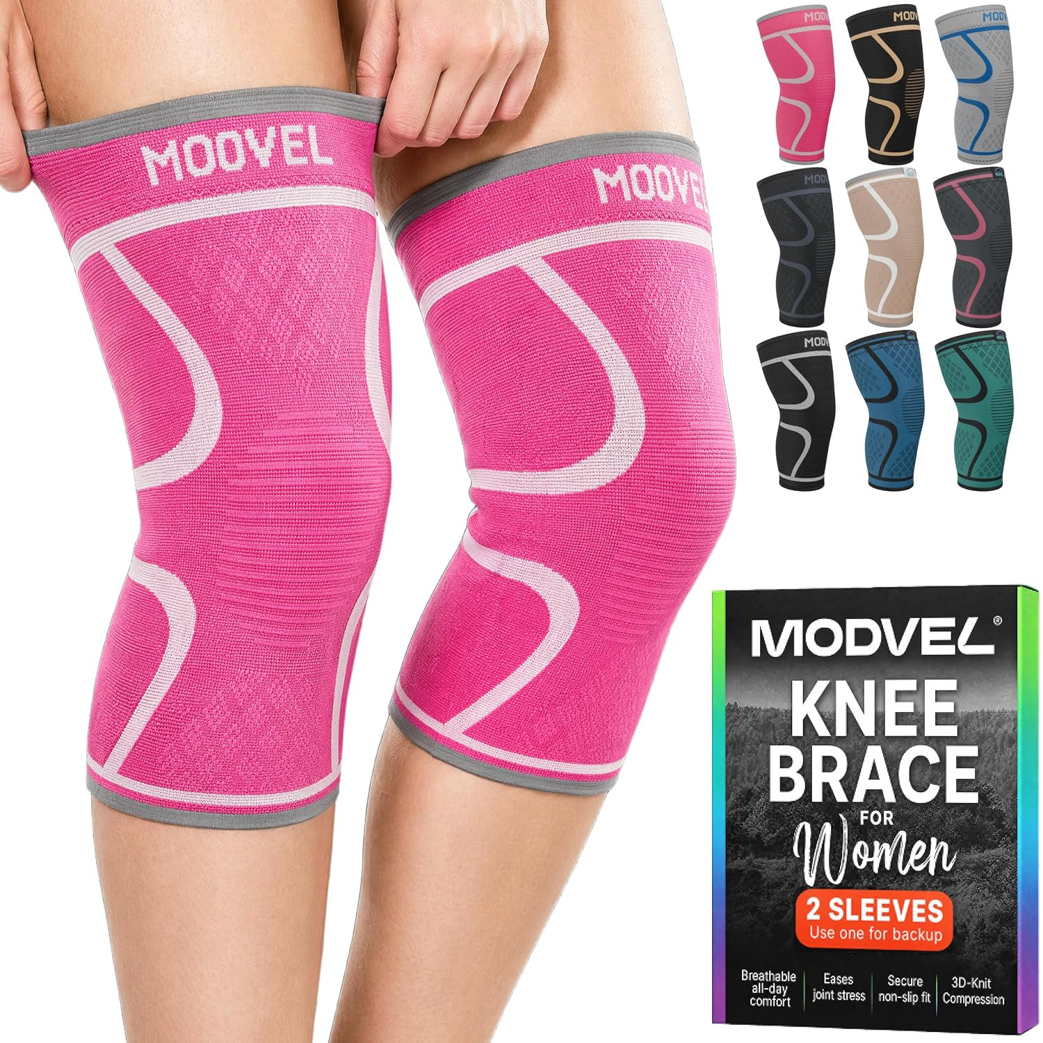 Modvel 2 Pack Knee Brace for Women – Knee Support for Walking, Knee Compression