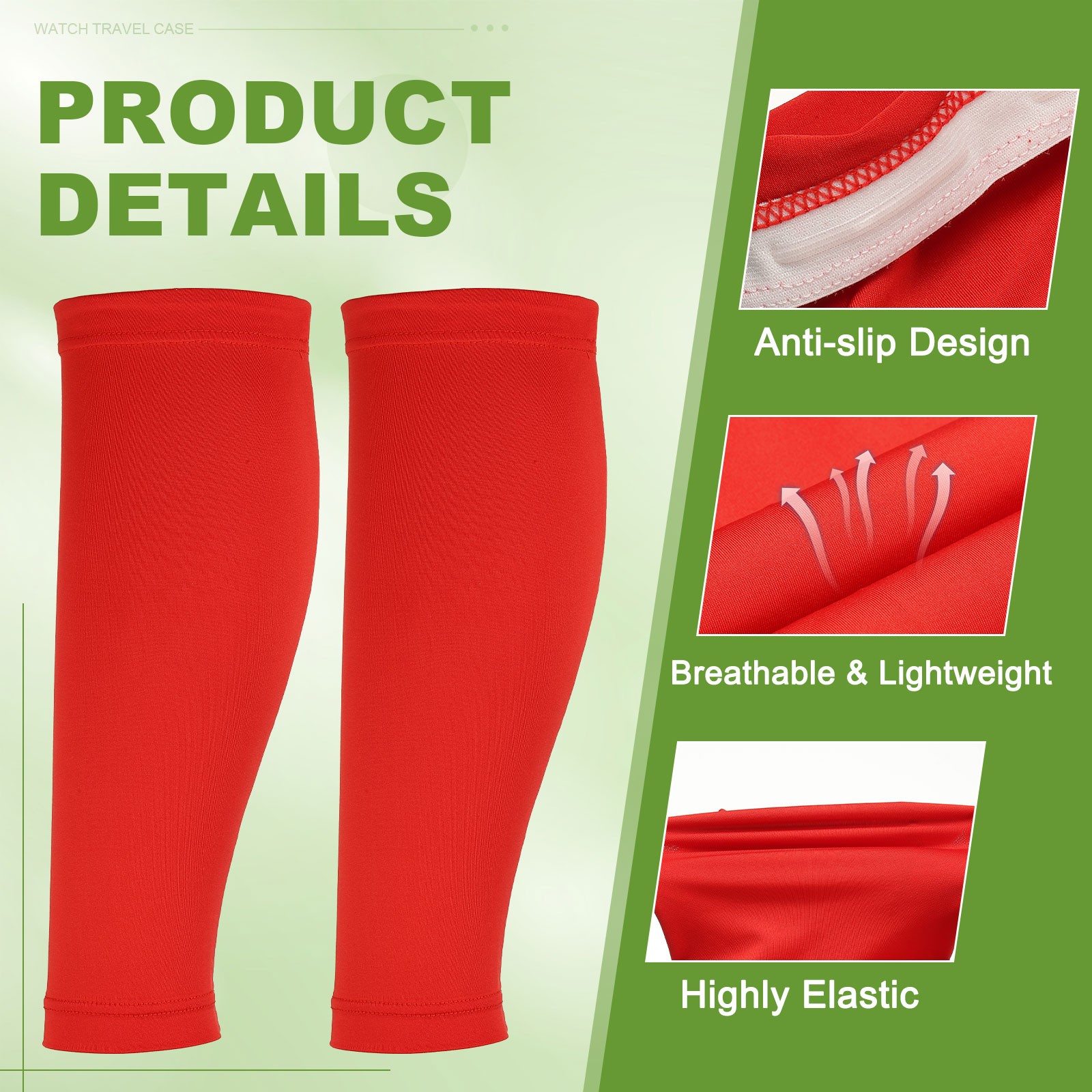 Sun Protection Leg Sleeves with Anti-slip Silicone Strips, Red