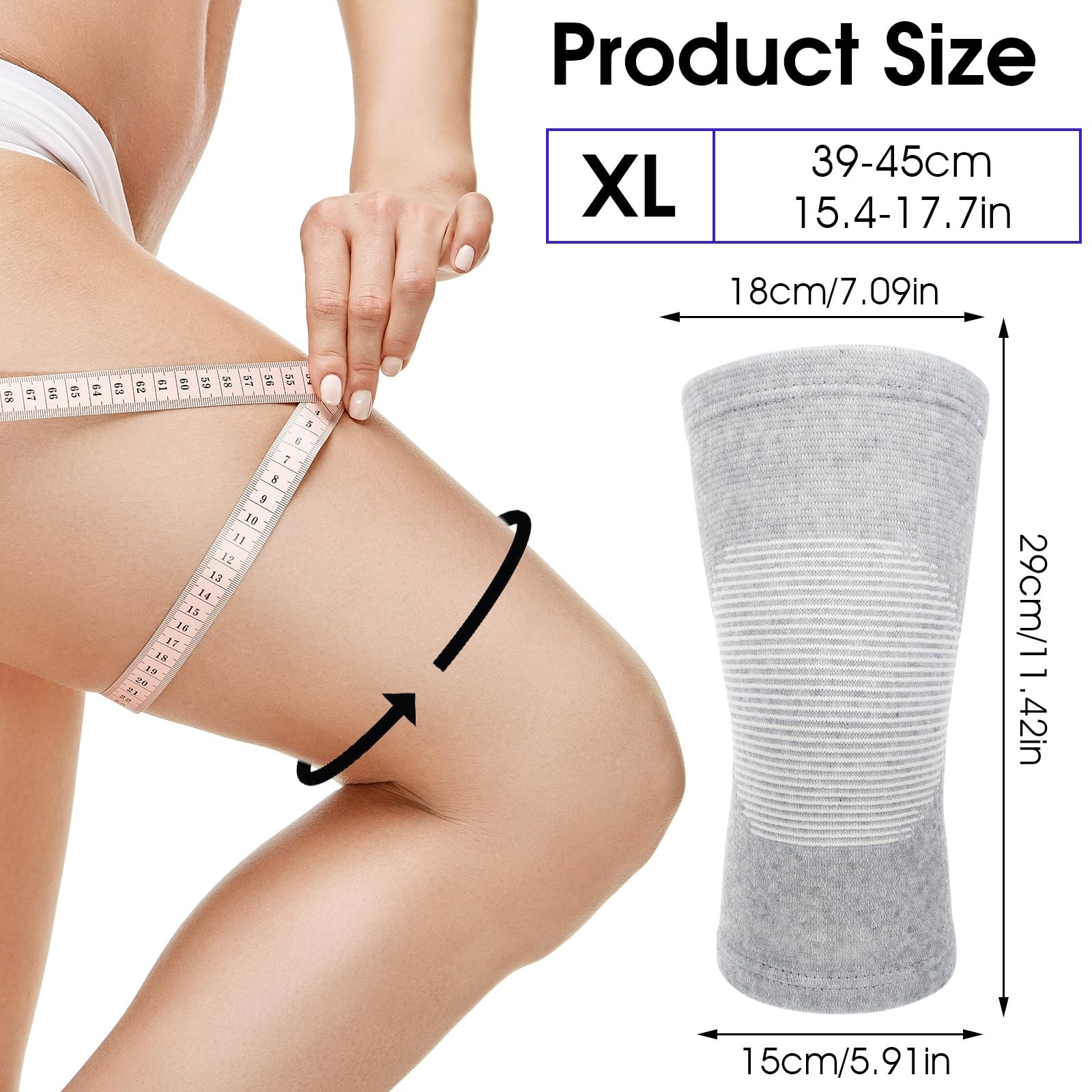 Bamboo Knee Compression Sleeve Elastic Brace XL Pain Relief Support