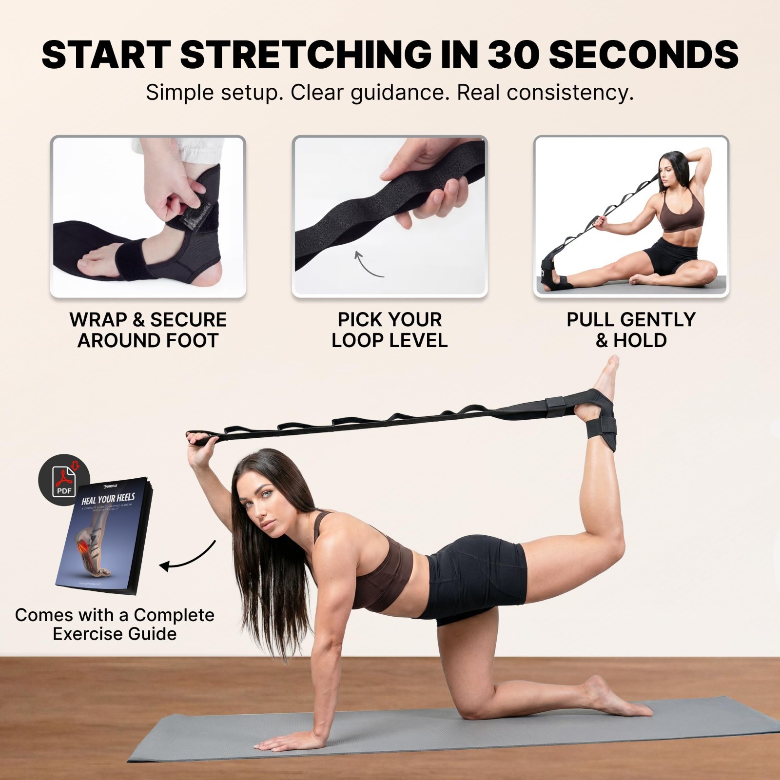 Adjustable Foot & Calf Stretcher Strap for Plantar Fasciitis, Hamstring Relief,