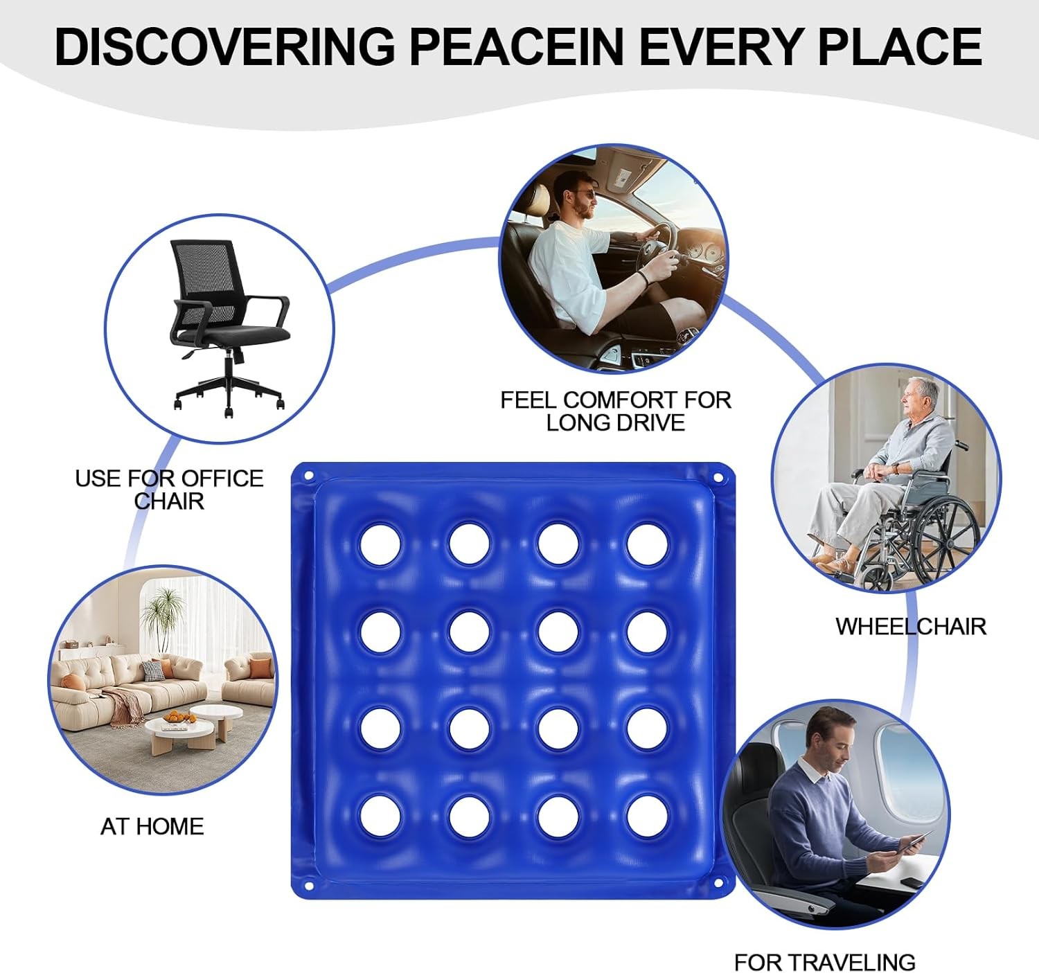 2-Pack Inflatable Seat Cushions, Pressure Relief Waffle Large, Blue and Cream