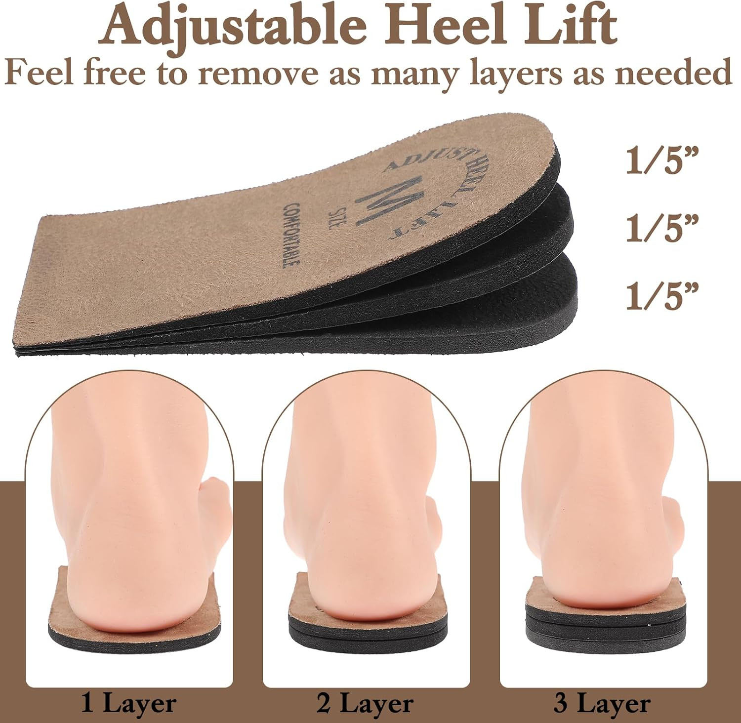 2 Pack Heel Lifts, Adjustable Heel Lifts for Leg Length Discrepancy, Women Man