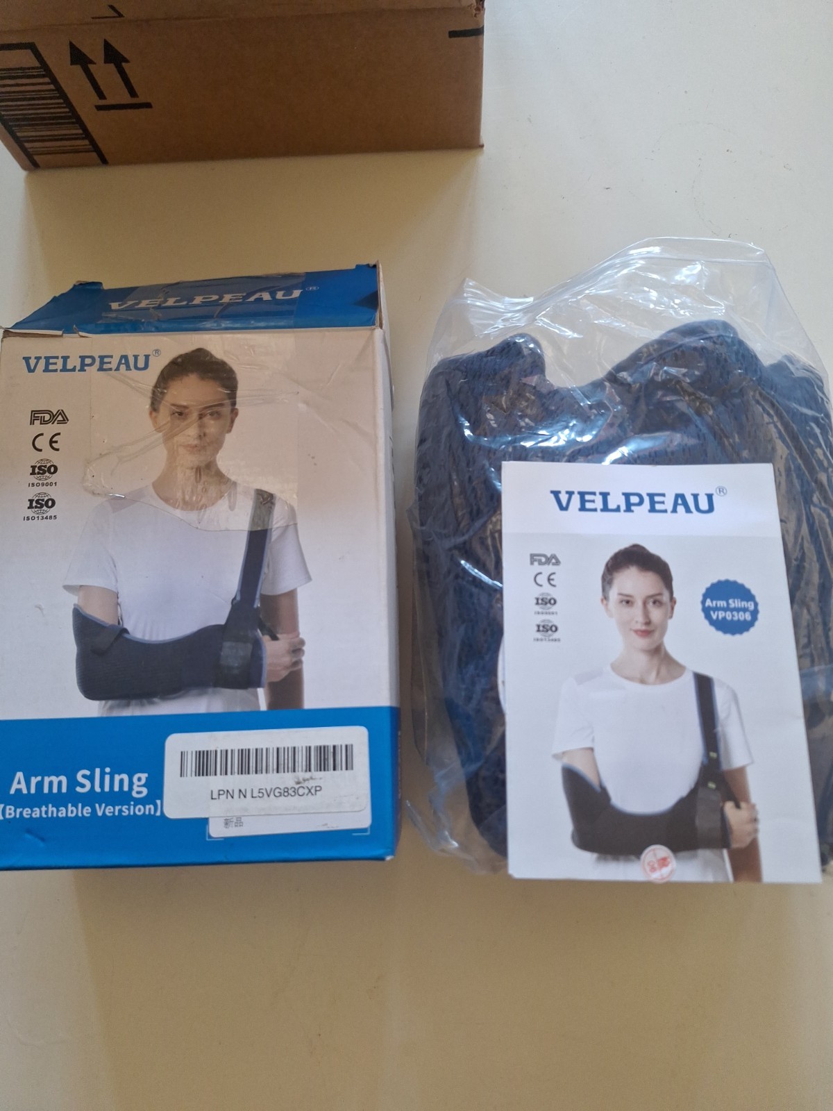Velpeau Shoulder Arm Sling Comfort Version Size XXL Black Blue Trim open Box New
