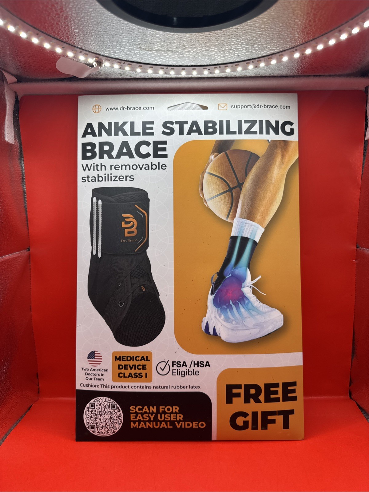Dr. Brace Ankle Stabilizing Brace white Size Large Removable Stabilizers Adult