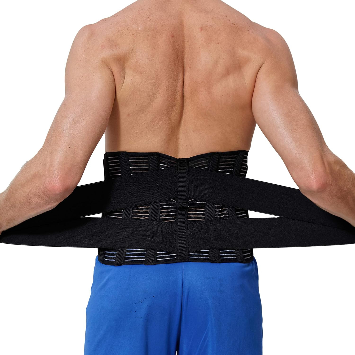 Adjustable Compression Back Brace Lumbar Support Belt, Black, Size M