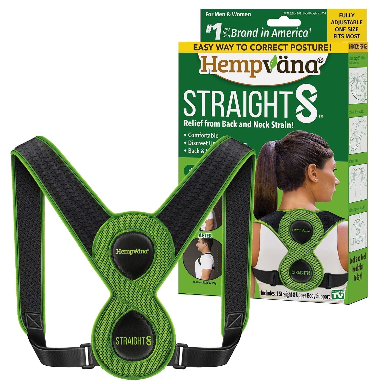 Hempvana Straight 8 Adjustable Posture Corrector for Neck & Back Pain Relief