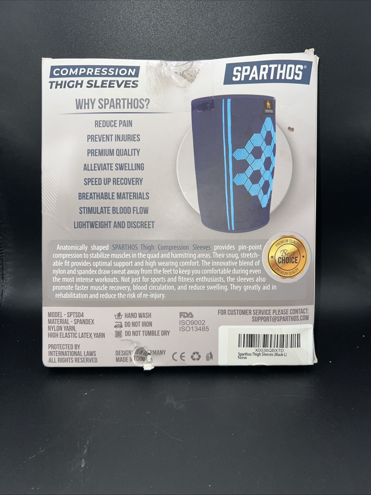 Sparthos Thigh Compression Sleeve Size Large Black Free Shipping.