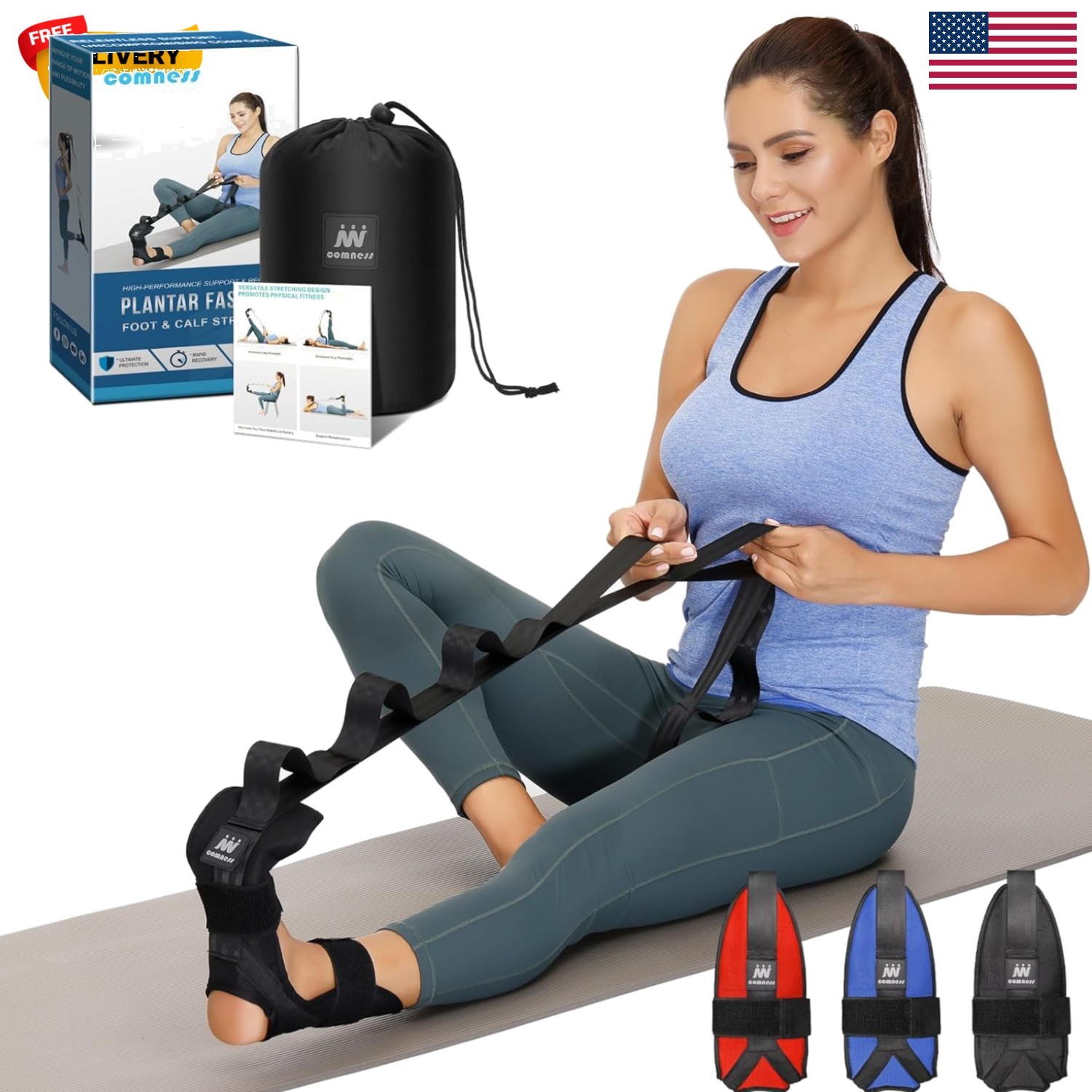 Foot and Calf Stretcher-Stretching Strap For Plantar Fasciitis, Heel Spurs, F…