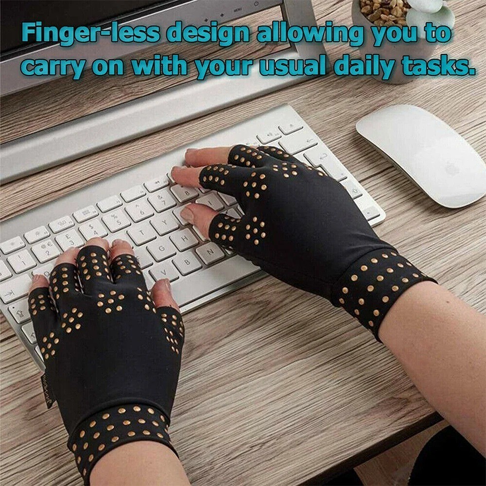 Arthritis Copper Gloves Fingerless Compression Medical Support Therapeutic US