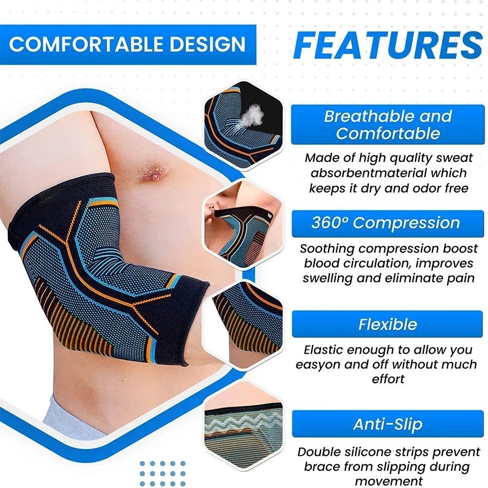 Elbow Brace Compression Support Sleeve for Tendonitis, Tennis Elbow, Golf Elbow