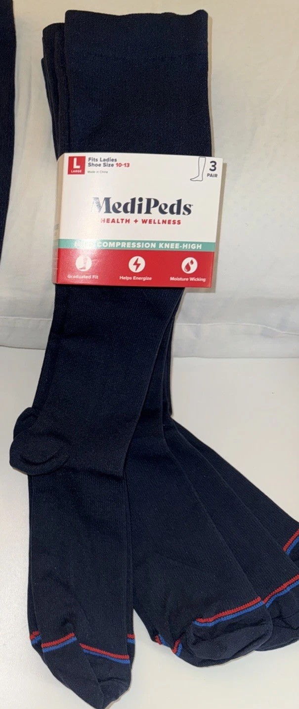 (3 Pr) Compression Socks-Navy Blue (Men 7-12/L-10-13)-LOWER COST THAN WALMART!