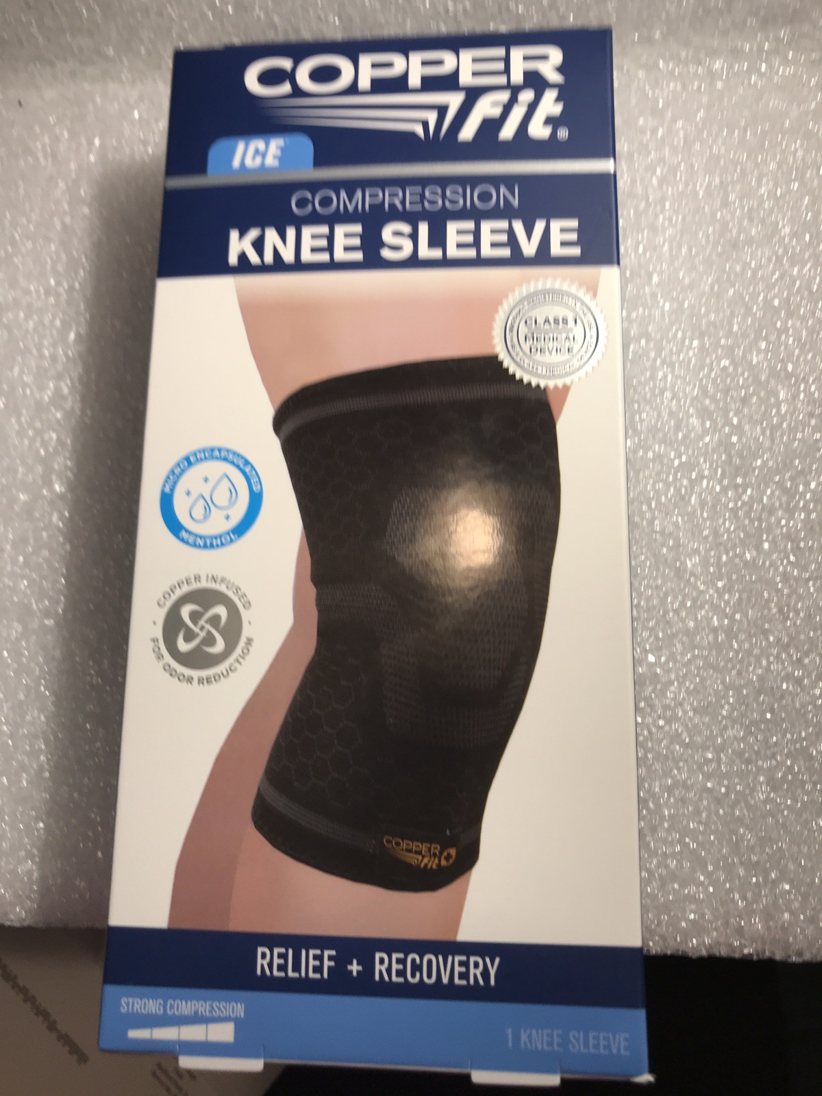 Copper Fit Ice Knee Compression Sleeve Infused W/ Menthol S/M 12″-16″