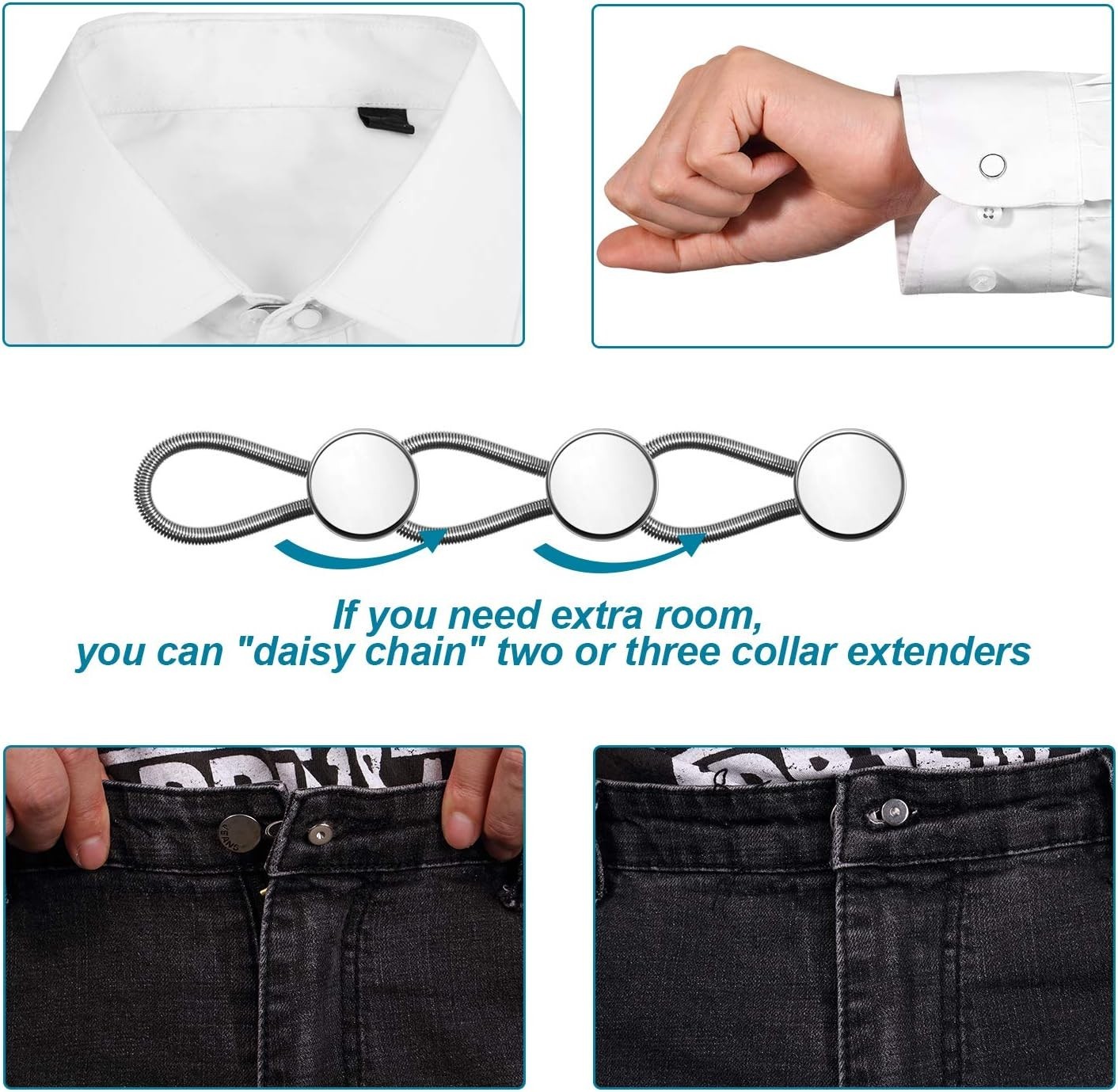 WILLBOND 24 Pcs Collar Extenders Elastic Button Neck Relief Black White