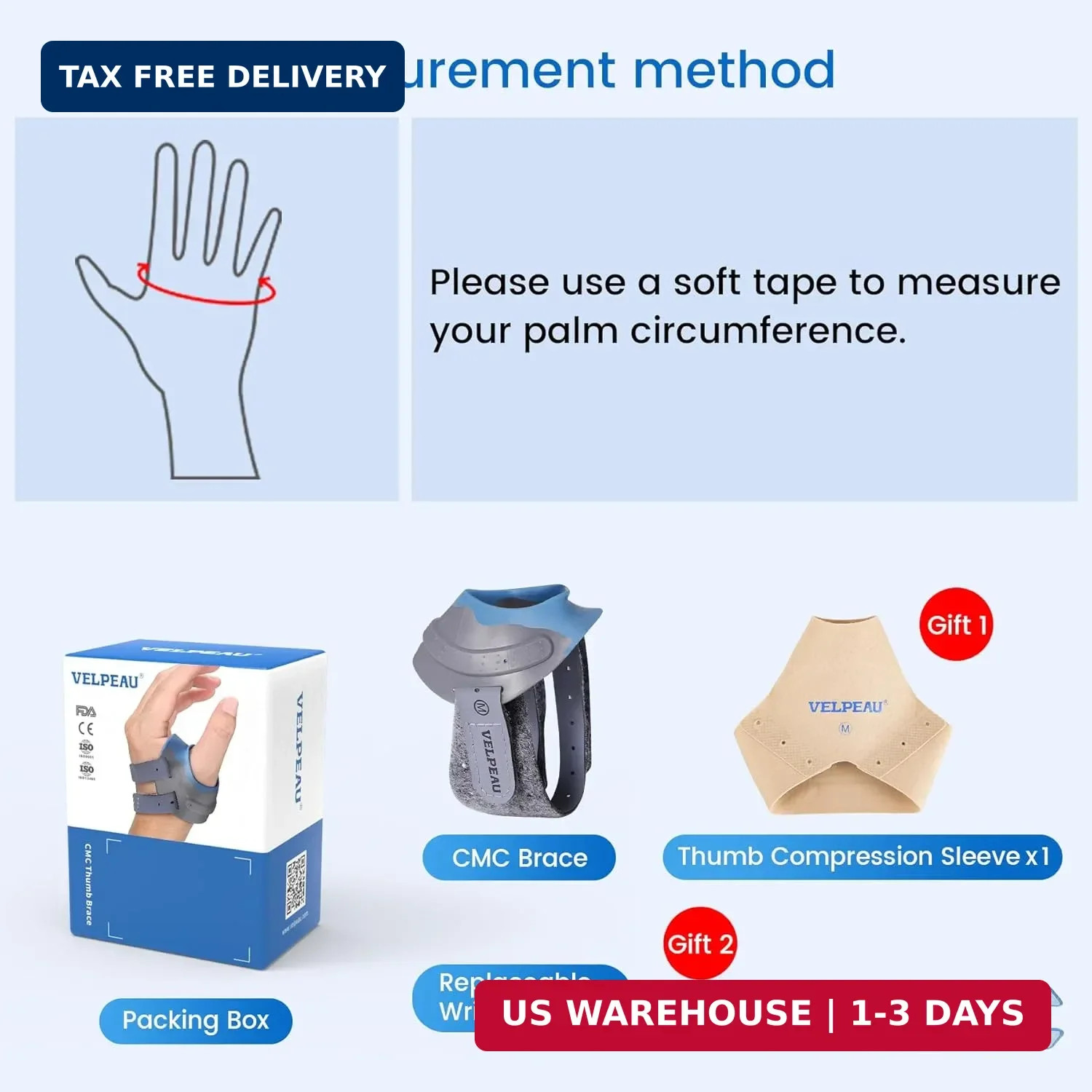 Velpeau CMC Thumb Brace for Osteoarthritis – with Shape-memory Restriction Splin