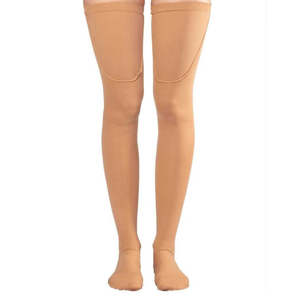 Anti-Embo Thigh High, Reg Length, Silicone Band, 18mmHg (Size: Small) Beige