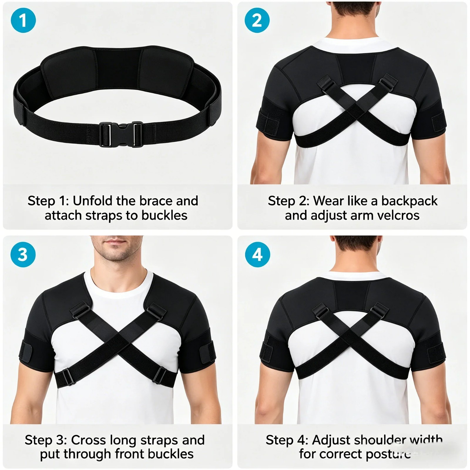 Adjustable Double Shoulder Support Back Posture Corrector Wrap Brace